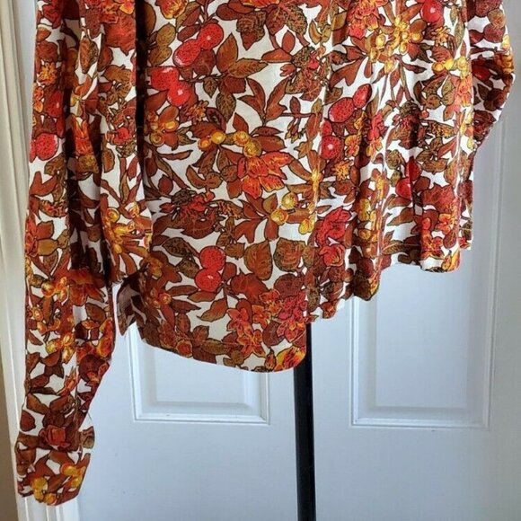 Vintage Fall Autumn Floral Orange High Neck Dolan Sleeves Top M Hunters Run NWT - Picture 4 of 10